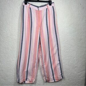 LOFT‎ Pink and Gray Striped Wide Leg Pants Linen Blend Small
